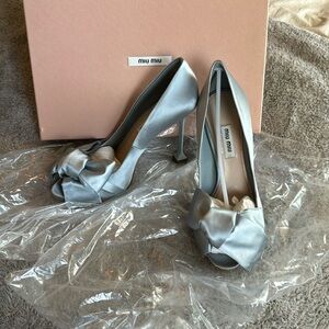 Miu Miu Blue Satin Peep Toe BNIB - 37